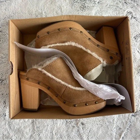 UGG AUBRIANA CHESTNUT SUEDE CLOG HEEL SHOE Women Size 8.0 - Picture 10 of 11